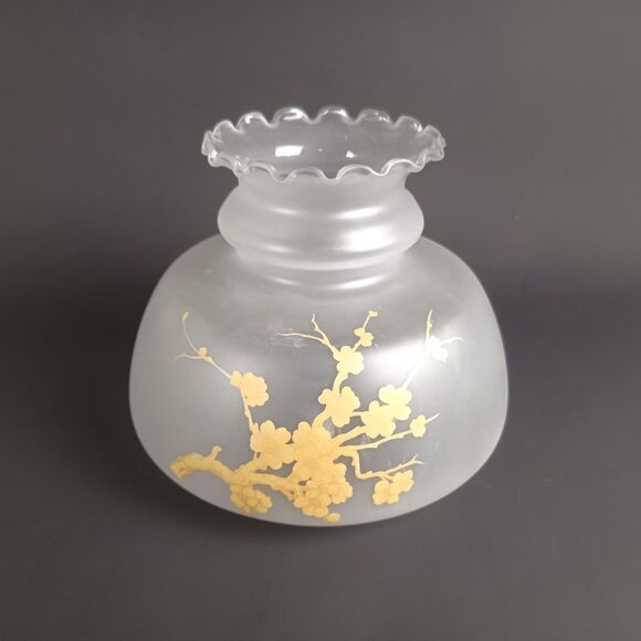 Frosted Glass Lamp Shade 7 In Base Fitter 8 In Height Painted Floral Pattern - Picture 1 of 10